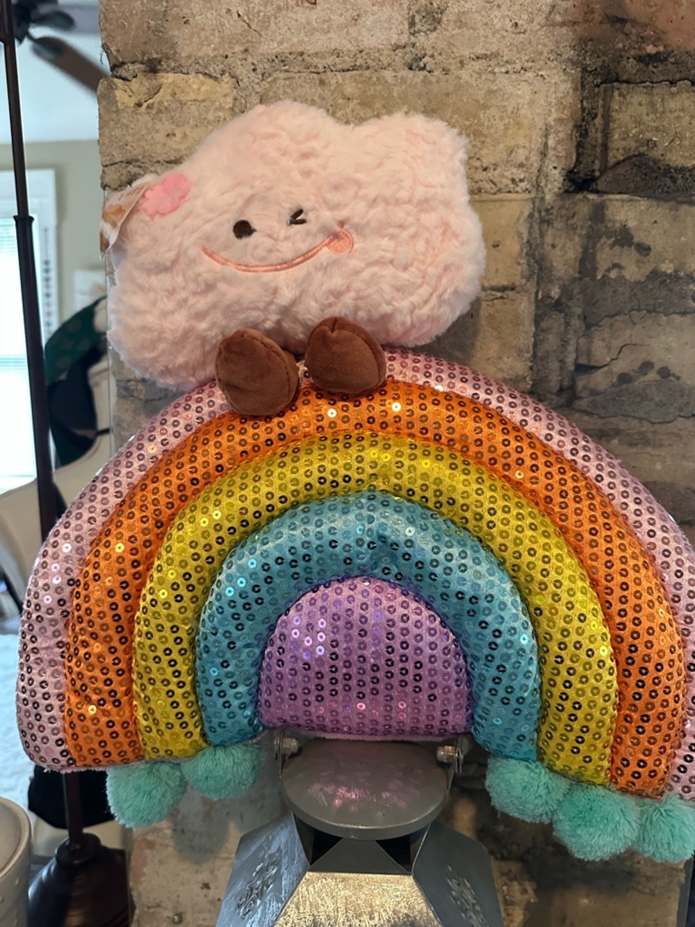 Plush Pink Cloud & Rainbow Sequin Stuffed Toy